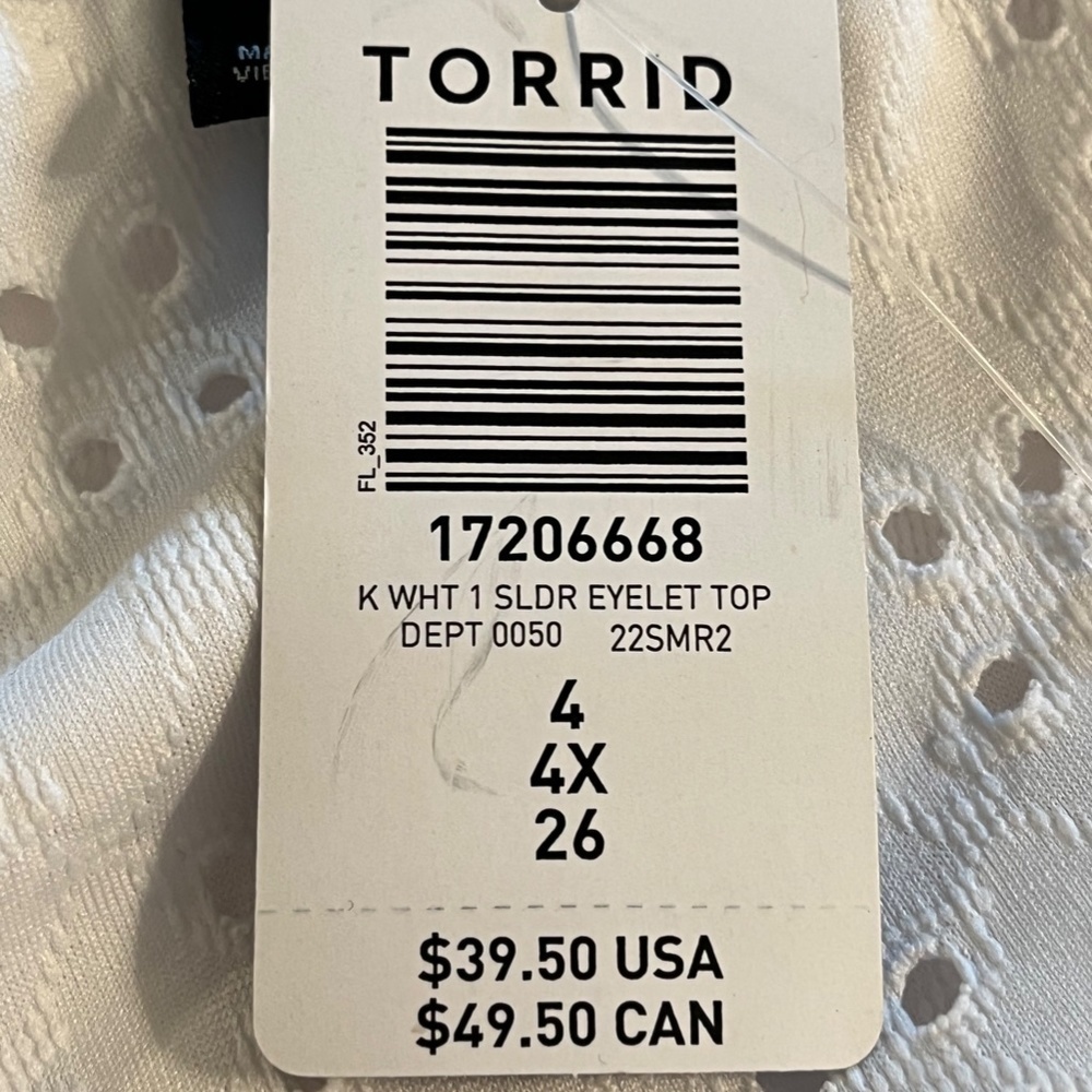 Torrid Coastal Top 26 White Eyelet Ruffle Euro Summer Preppy Old Money Classic - Picture 6 of 11